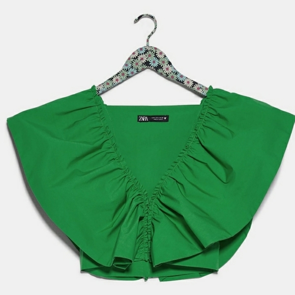 ZARA voluminous green ruffled polin top - Picture 5 of 11